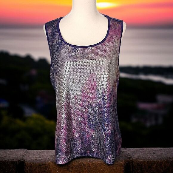 Chicos Sequin Front Tank Top Sz 1 M Ombre Purple Sparkly Blingy Fairy Whimsigoth - Picture 1 of 16